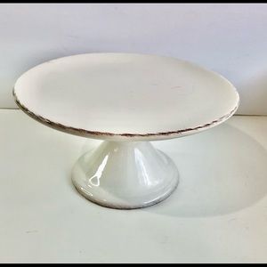 POTTERY BARN cake stand “Rustica Blanca” NWOB off white with antiqued edging
